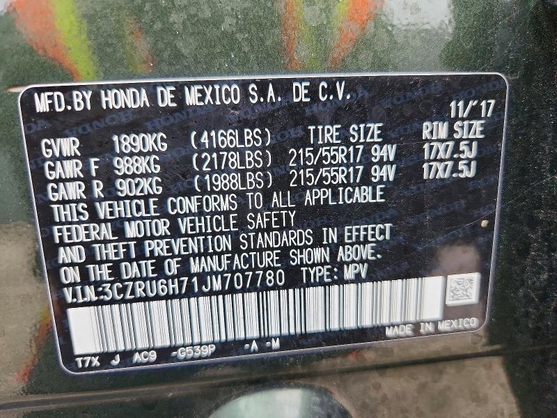 68852866 :رقم المزاد ، 3CZRU6H71JM707780 vin ، 2018 Honda Hr-v مزاد بيع