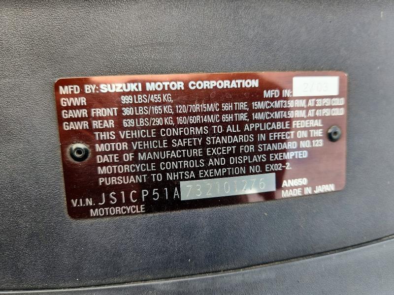 Продаж на аукціоні авто 2003 Suzuki An650, vin: JS1CP51A732101276, номер лоту: 70109766