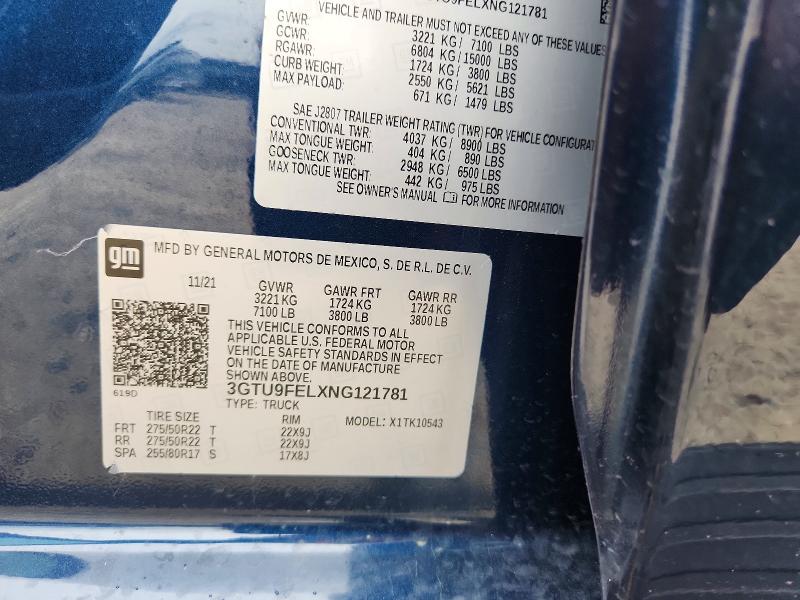 Продажа на аукционе авто 2022 Gmc Sierra Limited, vin: 3GTU9FELXNG121781, номер лота: 67480926
