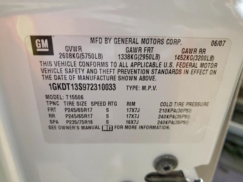 69613866 :رقم المزاد ، 1GKDT13S972310033 vin ، 2007 Gmc Envoy مزاد بيع