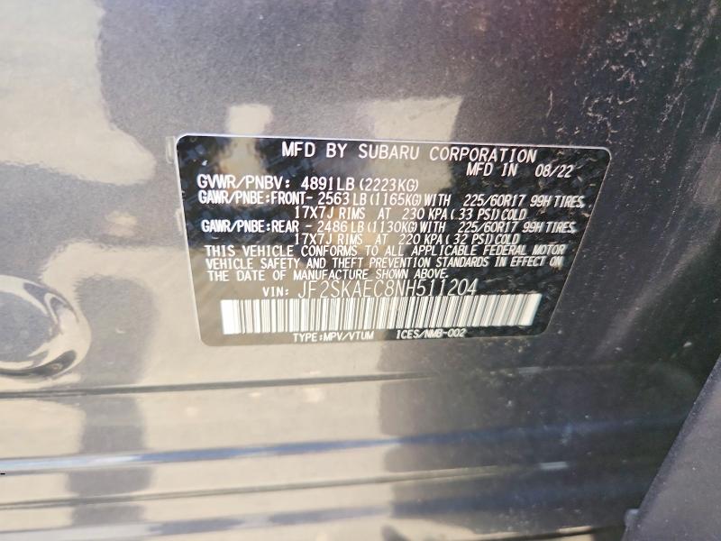 Aukcja sprzedaży 2022 Subaru Forester, vin: JF2SKAEC8NH511204, numer aukcji: 64948656