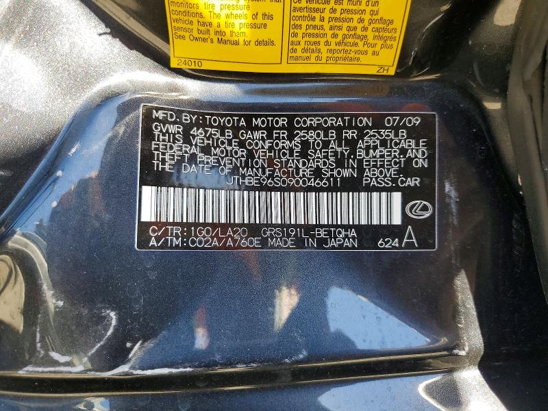 Aukcja sprzedaży 2009 Lexus Gs, vin: JTHBE96S090046611, numer aukcji: 67900576