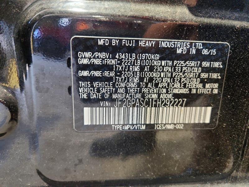 66226616 :رقم المزاد ، JF2GPASC1FH292227 vin ، 2015 Subaru Xv Crosstrek مزاد بيع