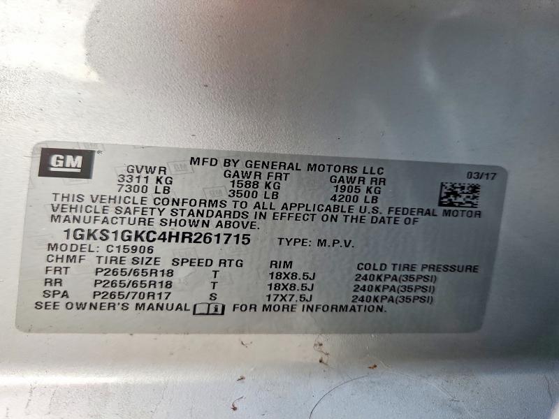 67562126 :رقم المزاد ، 1GKS1GKC4HR261715 vin ، 2017 Gmc Yukon Xl مزاد بيع
