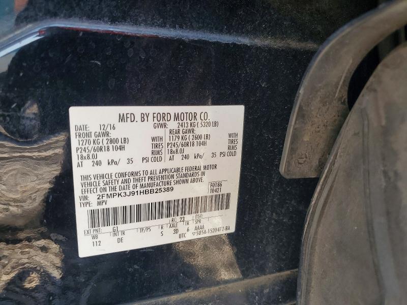 69591076 :رقم المزاد ، 2FMPK3J91HBB25389 vin ، 2017 Ford Edge مزاد بيع