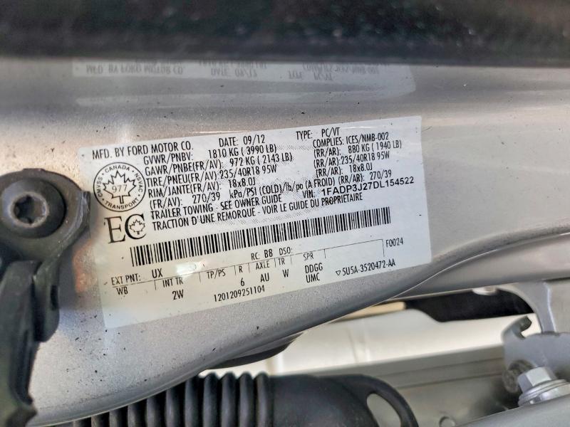68038156 :رقم المزاد ، 1FADP3J27DL154522 vin ، 2013 Ford Focus مزاد بيع