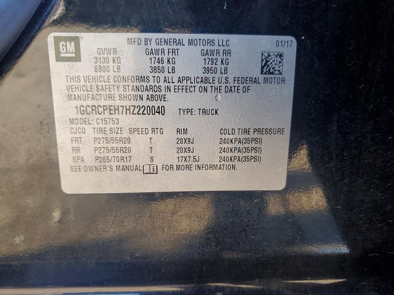 69949176 :رقم المزاد ، 1GCRCPEH7HZ220040 vin ، 2017 Chevrolet Silverado مزاد بيع
