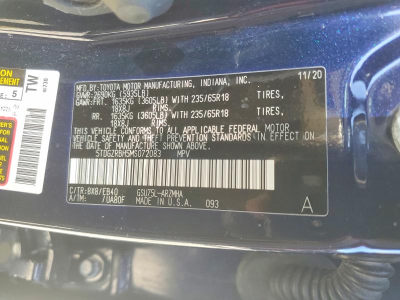 Продажа на аукционе авто 2021 Toyota Highlander, vin: 5TDGZRBH5MS072083, номер лота: 68582826