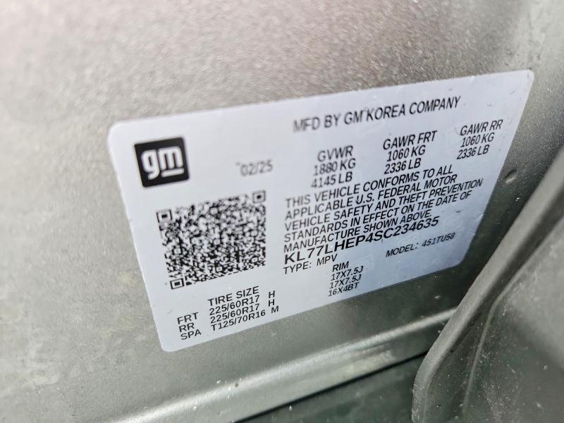69594086 :رقم المزاد ، KL77LHEP4SC234635 vin ، 2025 Chevrolet Trax مزاد بيع