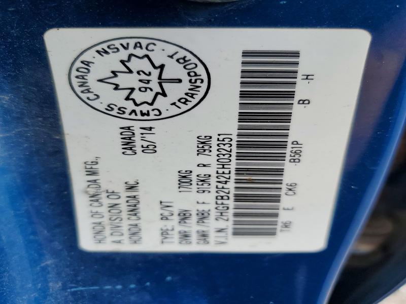 2014 Honda Civic მანქანა იყიდება აუქციონზე, vin: 2HGFB2F42EH032351, აუქციონის ნომერი: 70697886