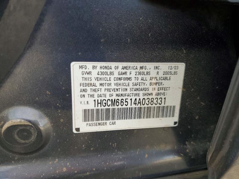 Aukcja sprzedaży 2004 Honda Accord, vin: 1HGCM66514A038331, numer aukcji: 70343856