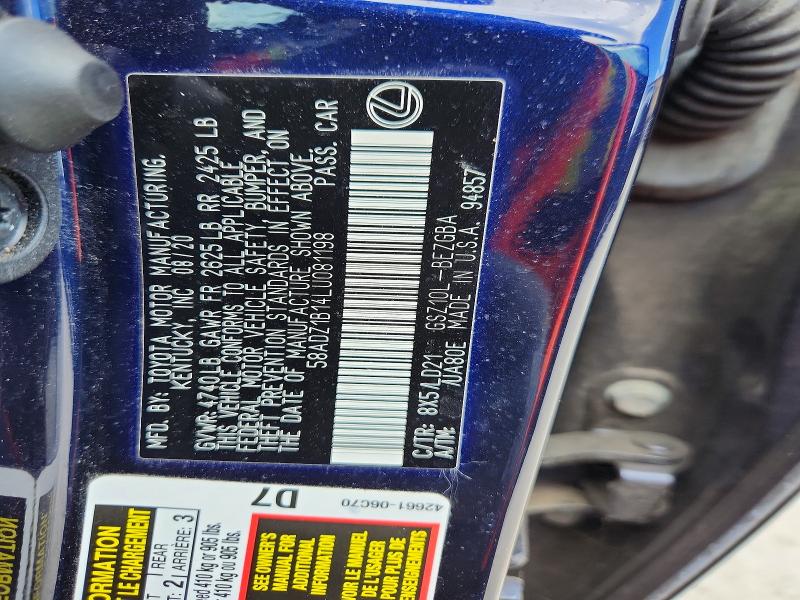 69025936 :رقم المزاد ، 58ADZ1B14LU081198 vin ، 2020 Lexus Es مزاد بيع