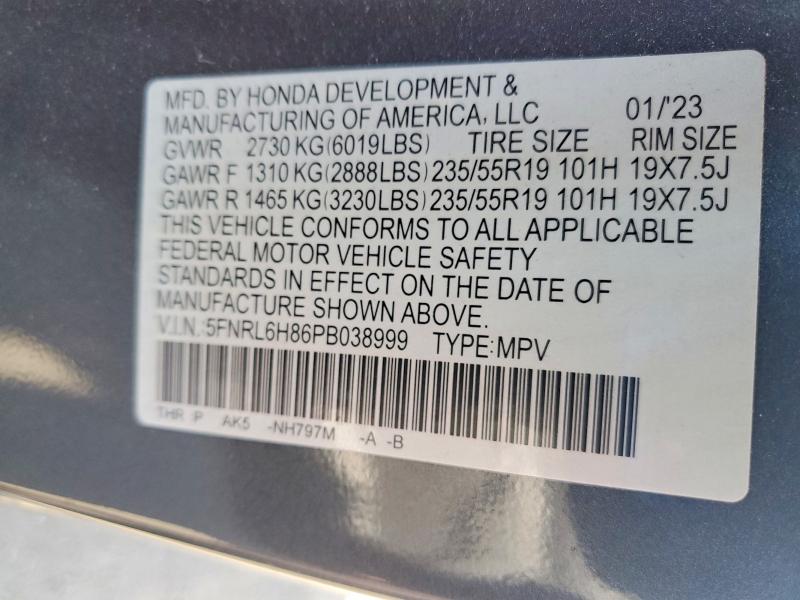 Aukcja sprzedaży 2023 Honda Odyssey, vin: 5FNRL6H86PB038999, numer aukcji: 70252086