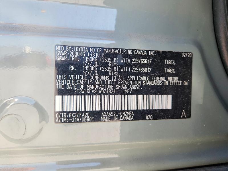 2020 Toyota Rav4 მანქანა იყიდება აუქციონზე, vin: 2T3W1RFV9LW074824, აუქციონის ნომერი: 69090216