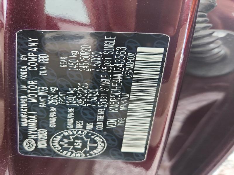 69689056 :رقم المزاد ، KM8R5DHE4MU243563 vin ، 2021 Hyundai Palisade مزاد بيع