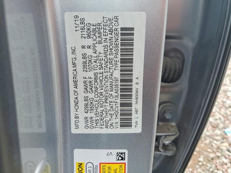 70546716 :رقم المزاد ، 1HGCV1F13LA035197 vin ، 2020 Honda Accord مزاد بيع