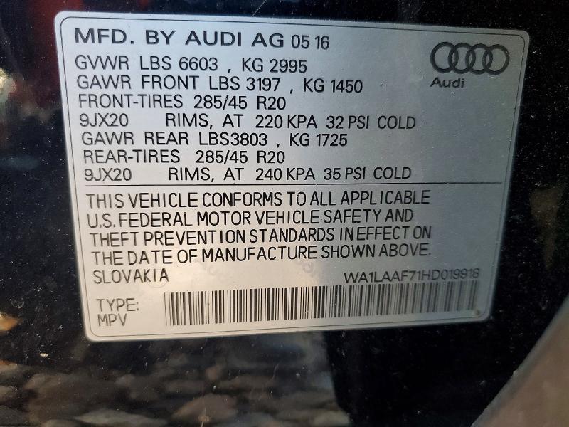 Aukcja sprzedaży 2017 Audi Q7, vin: WA1LAAF71HD019918, numer aukcji: 69546376