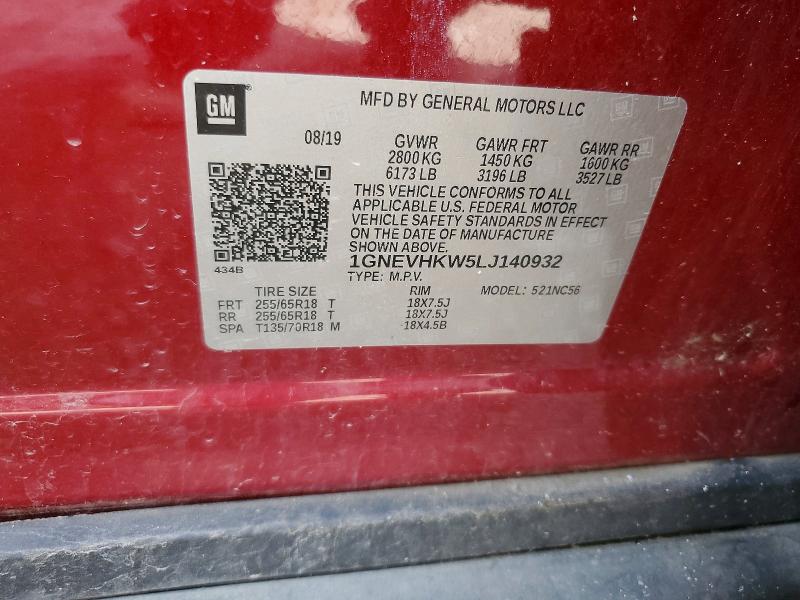 Aukcja sprzedaży 2020 Chevrolet Traverse, vin: 1GNEVHKW5LJ140932, numer aukcji: 67690906