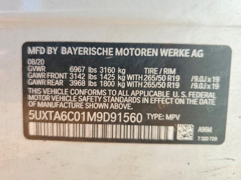 67266156 :رقم المزاد ، 5UXTA6C01M9D91560 vin ، 2021 Bmw X5 مزاد بيع