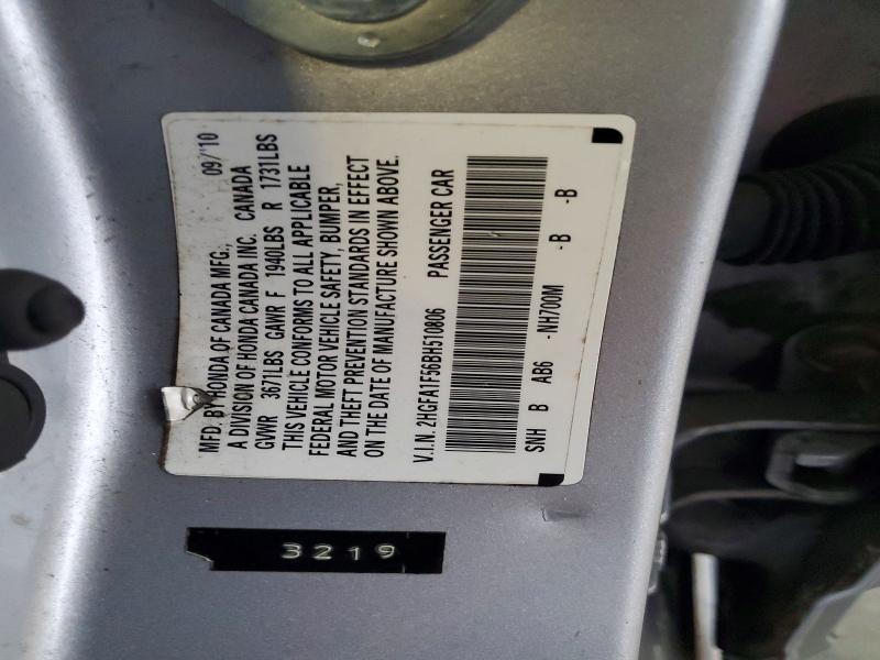 67205216 :رقم المزاد ، 2HGFA1F56BH510806 vin ، 2011 Honda Civic مزاد بيع