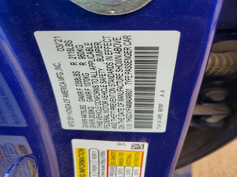 Aukcja sprzedaży 2021 Honda Accord, vin: 1HGCV1F44MA049931, numer aukcji: 68037066