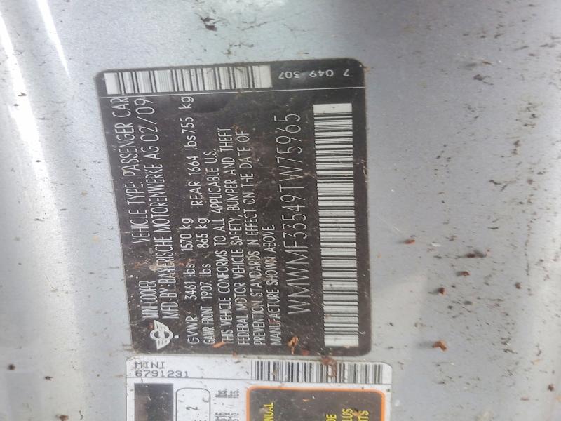 Aukcja sprzedaży 2009 Mini Cooper, vin: WMWMF33549TW75965, numer aukcji: 69564996