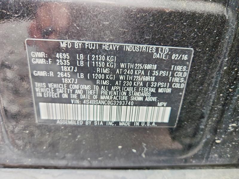 67869726 :رقم المزاد ، 4S4BSANC0G3293740 vin ، 2016 Subaru Outback مزاد بيع