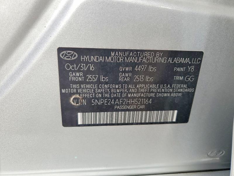 2017 Hyundai Sonata მანქანა იყიდება აუქციონზე, vin: 5NPE24AF2HH521164, აუქციონის ნომერი: 70634016