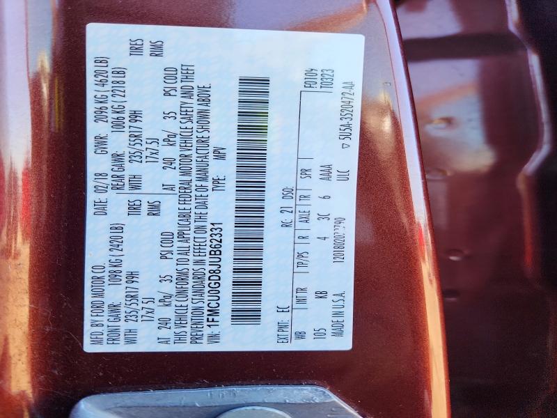 Aukcja sprzedaży 2018 Ford Escape, vin: 1FMCU0GD8JUB62331, numer aukcji: 68035126