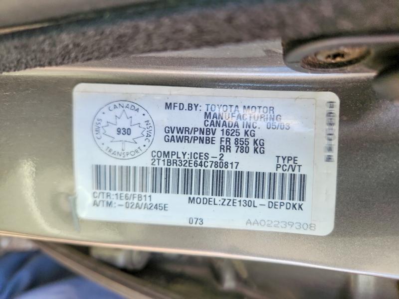 68424516 :رقم المزاد ، 2T1BR32E64C780817 vin ، 2004 Toyota Corolla مزاد بيع