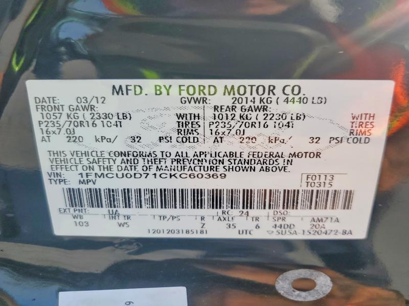 Продажа на аукционе авто 2012 Ford Escape, vin: 1FMCU0D71CKC60369, номер лота: 68934516