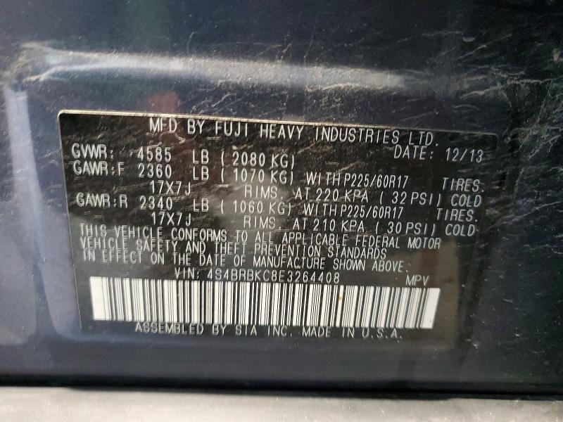 70066616 :رقم المزاد ، 4S4BRBKC8E3264408 vin ، 2014 Subaru Outback مزاد بيع
