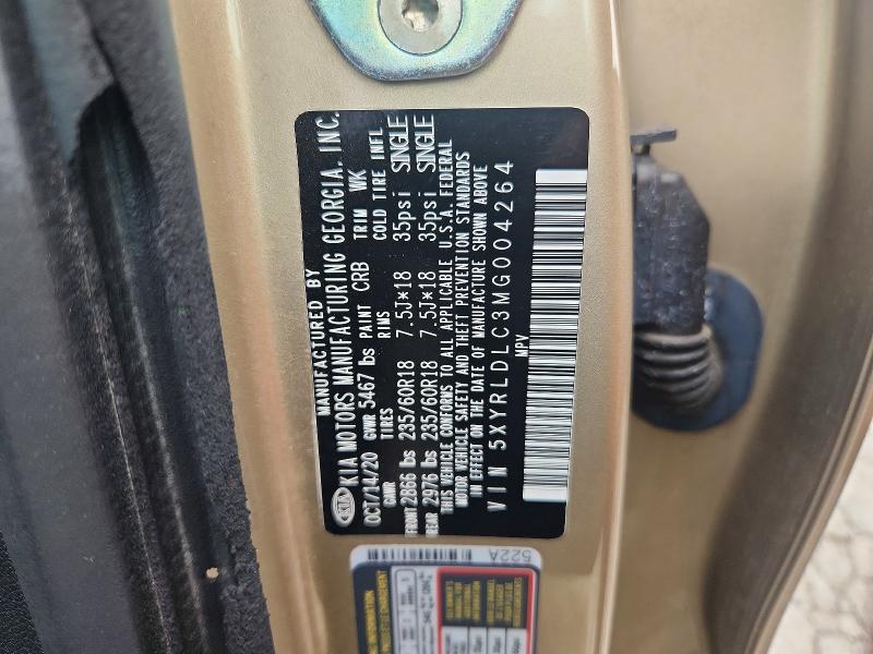 2021 Kia Sorento მანქანა იყიდება აუქციონზე, vin: 5XYRLDLC3MG004264, აუქციონის ნომერი: 68135446