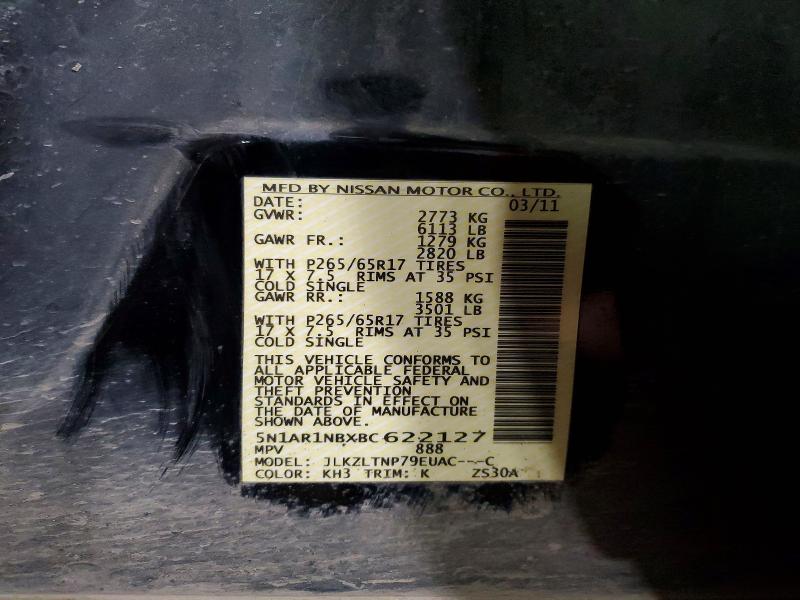 2011 Nissan Pathfinder მანქანა იყიდება აუქციონზე, vin: 5N1AR1NBXBC622127, აუქციონის ნომერი: 68575126