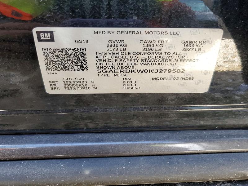 66796306 :رقم المزاد ، 5GAERDKW0KJ279582 vin ، 2019 Buick Enclave مزاد بيع