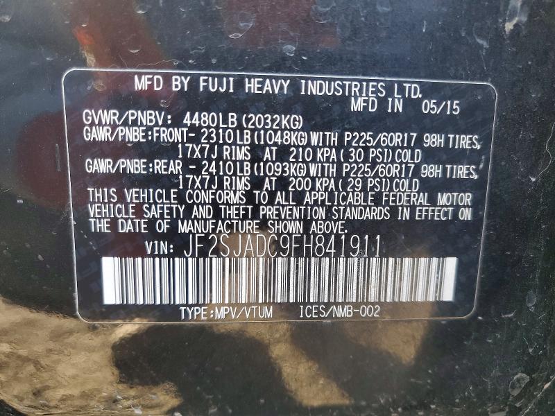 Aukcja sprzedaży 2015 Subaru Forester, vin: JF2SJADC9FH841911, numer aukcji: 70076326