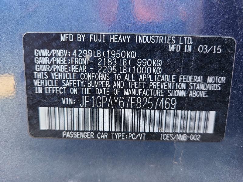 Aukcja sprzedaży 2015 Subaru Impreza, vin: JF1GPAY67F8257469, numer aukcji: 70553006
