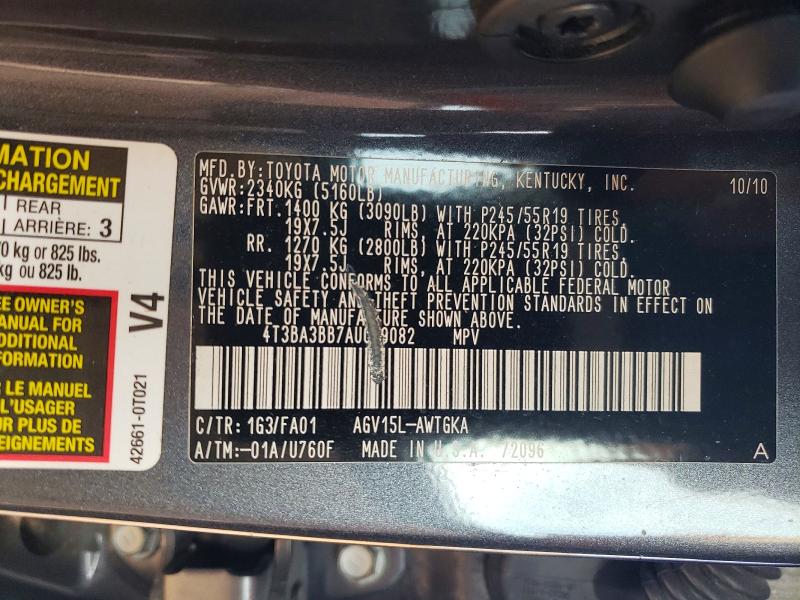 Продаж на аукціоні авто 2010 Toyota Venza, vin: 4T3BA3BB7AU019082, номер лоту: 68243836