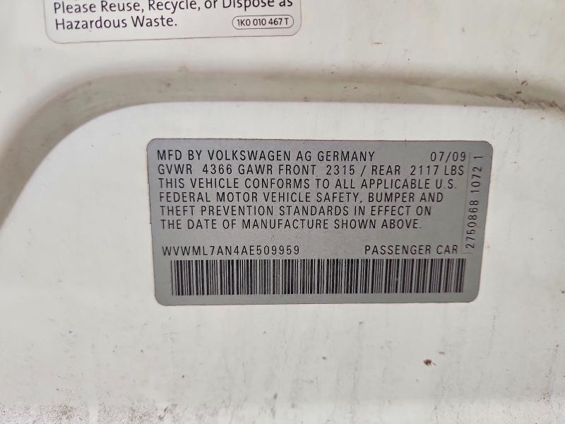 Aukcja sprzedaży 2010 Volkswagen Cc, vin: WVWML7AN4AE509959, numer aukcji: 69771456