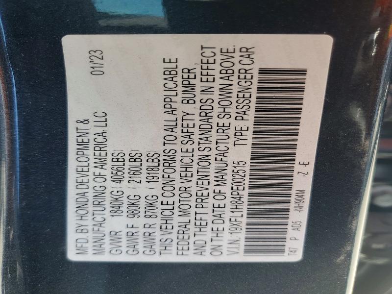 Auction sale of the 2023 Honda Civic, vin: 19XFL1H84PE002515, lot number: 67393216