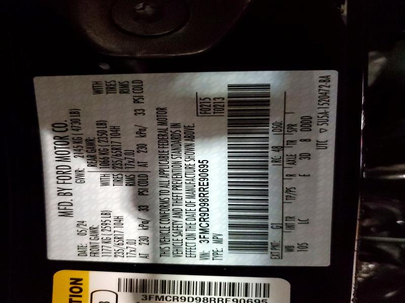 69916096 :رقم المزاد ، 3FMCR9D98RRE90695 vin ، 2024 Ford Bronco Sport مزاد بيع