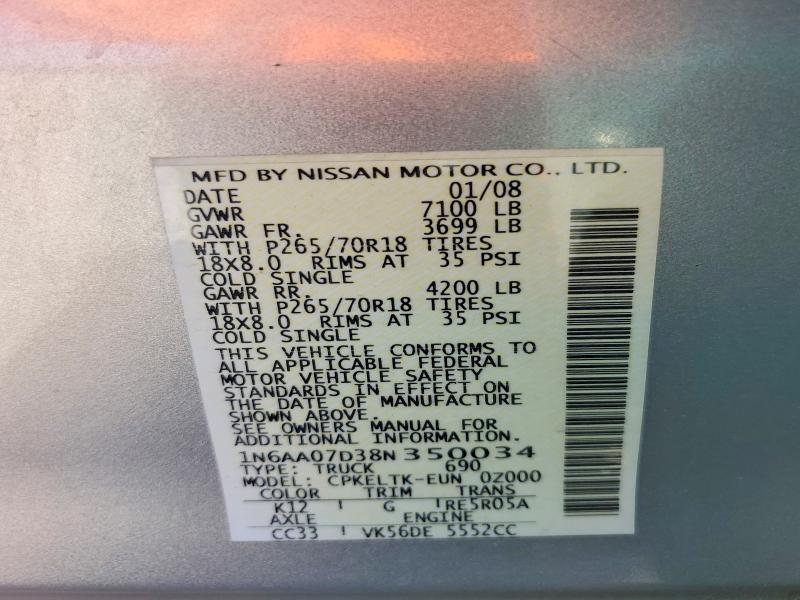 Aukcja sprzedaży 2008 Nissan Titan, vin: 1N6AA07D38N350034, numer aukcji: 69983406