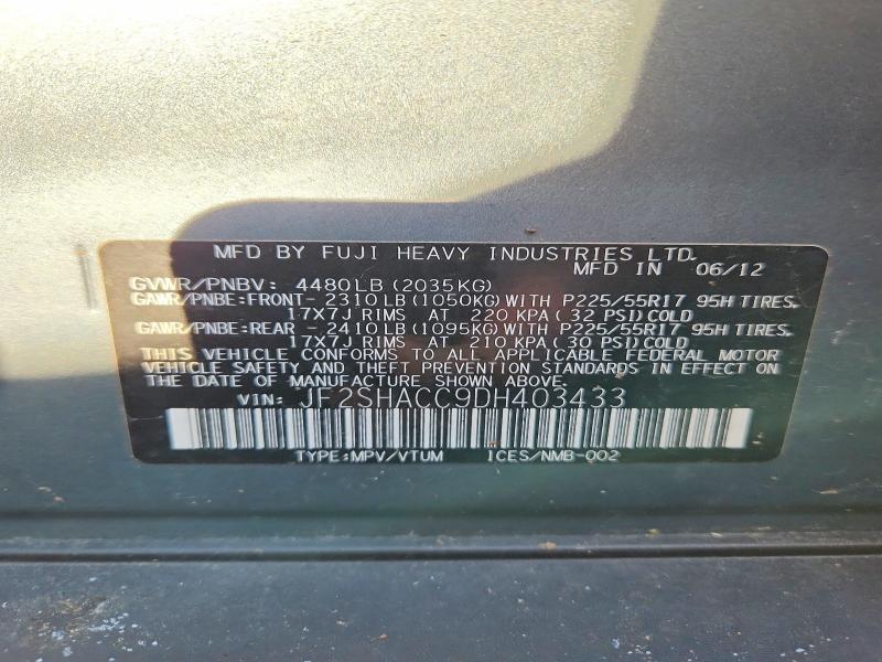 2013 Subaru Forester მანქანა იყიდება აუქციონზე, vin: JF2SHACC9DH403433, აუქციონის ნომერი: 69249196