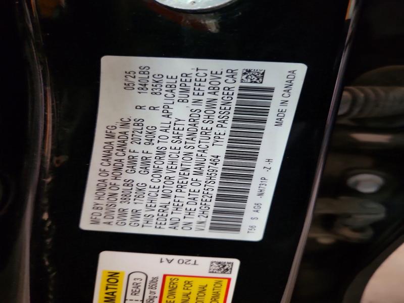 70109926 :رقم المزاد ، 2HGFE2F57SH597464 vin ، 2025 Honda Civic مزاد بيع