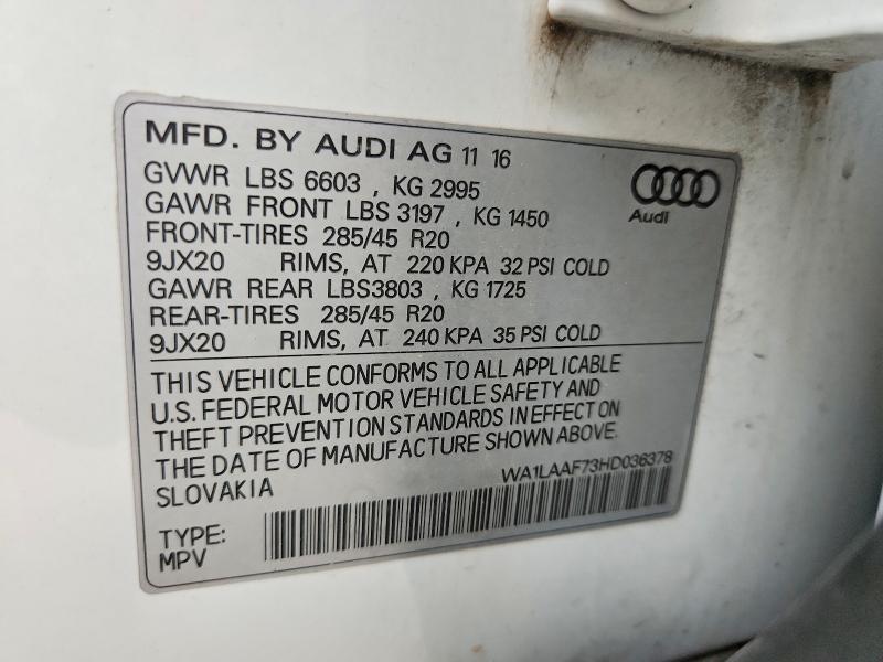Продажа на аукционе авто 2017 Audi Q7, vin: WA1LAAF73HD036378, номер лота: 69456336