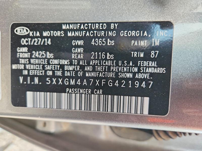 68737056 :رقم المزاد ، 5XXGM4A7XFG421947 vin ، 2015 Kia Optima مزاد بيع