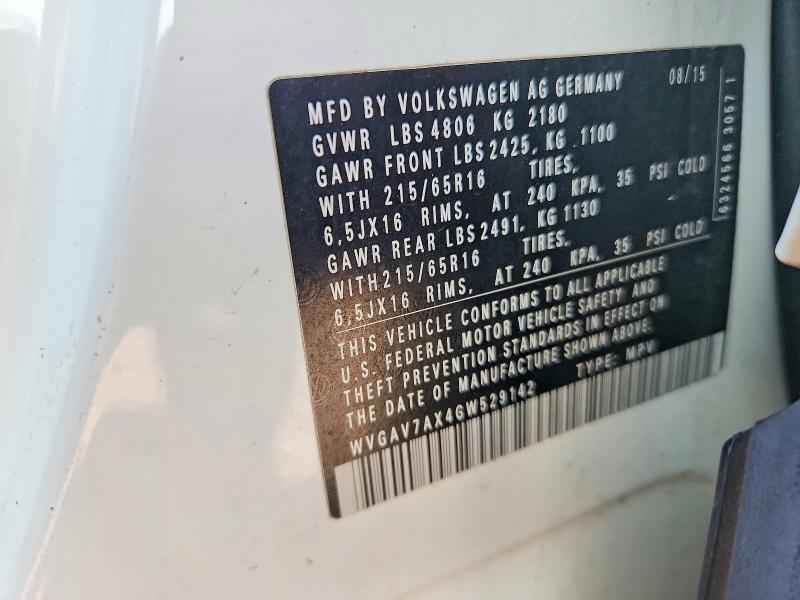 Aukcja sprzedaży 2016 Volkswagen Tiguan, vin: WVGAV7AX4GW529142, numer aukcji: 68410326