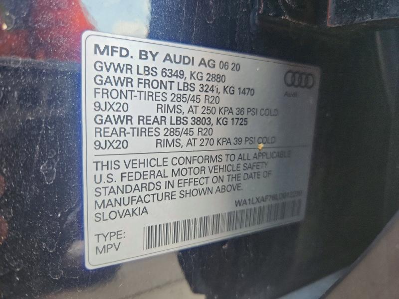 Aukcja sprzedaży 2020 Audi Q7, vin: WA1LXAF76LD012230, numer aukcji: 68035726