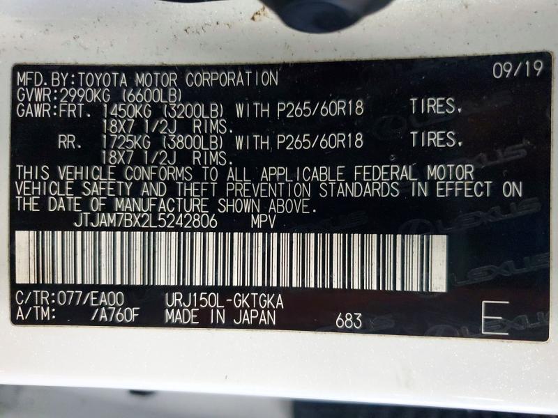 Продаж на аукціоні авто 2020 Lexus Gx, vin: JTJAM7BX2L5242806, номер лоту: 68017296