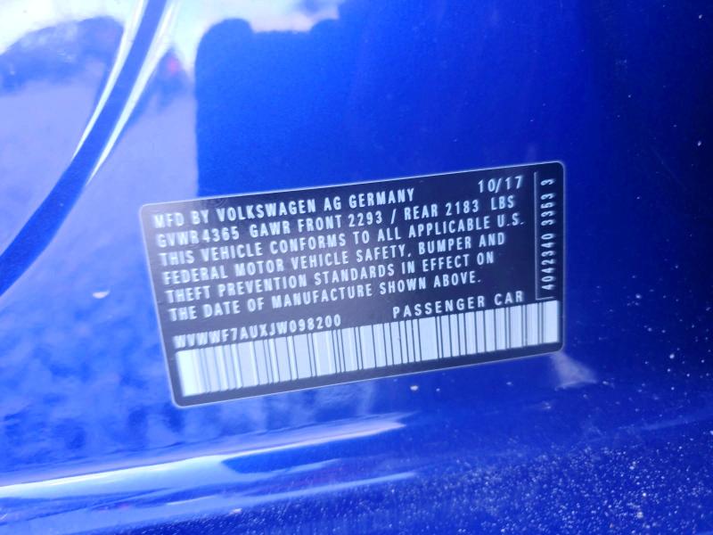 Продажа на аукционе авто 2018 Volkswagen Golf R, vin: WVWWF7AUXJW098200, номер лота: 67489266
